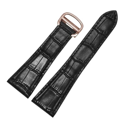 CAWEUER 16 17 18 20 22 23 24 25 mm Uhrenarmbänder aus Rindsleder, schwarz-braunes Armband mit Faltschließe, geeignet for die Calibre-Serie(Black rose gold,25mm) von CAWEUER