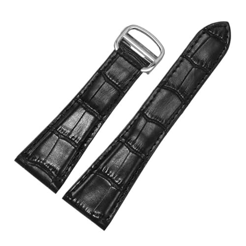 CAWEUER 16 17 18 20 22 23 24 25 mm Uhrenarmbänder aus Rindsleder, schwarz-braunes Armband mit Faltschließe, geeignet for die Calibre-Serie(Black silver,23mm) von CAWEUER