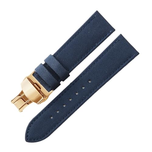 CAWEUER 1853 Speed ​​Chi T116 Leder-Unterhaut-Canvas-Nylon-Uhrenarmband, kompatibel mit Tissot T116617A Le Locle Starfish T20 Canvas Herren-Handgelenk 22 20 mm(Blue-Gold-B1,22mm) von CAWEUER