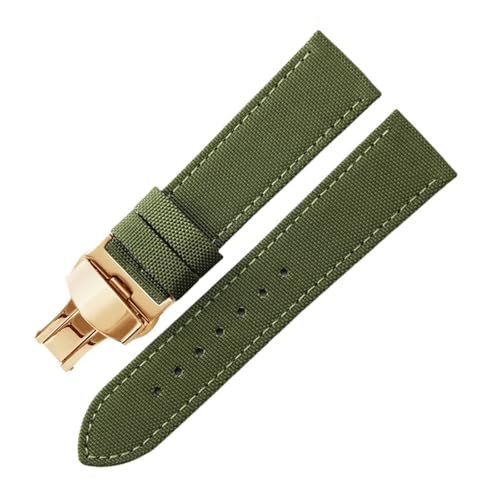 CAWEUER 1853 Speed ​​Chi T116 Leder-Unterhaut-Canvas-Nylon-Uhrenarmband, kompatibel mit Tissot T116617A Le Locle Starfish T20 Canvas Herren-Handgelenk 22 20 mm(Green-Gold-B1,22mm) von CAWEUER