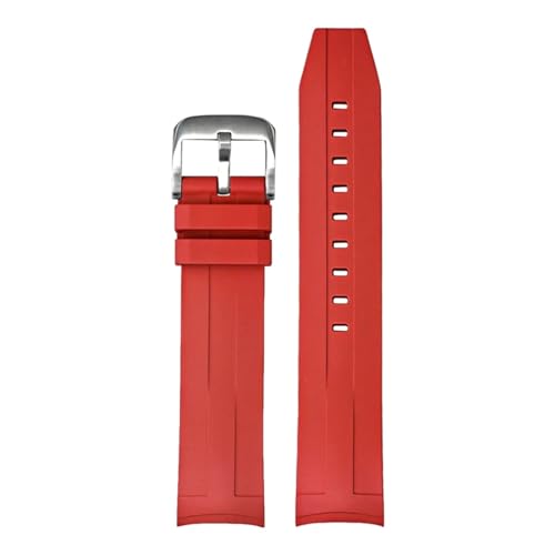 CAWEUER 21 mm hochwertiges FKM-Armband, kompatibel mit der Tissot 1853 T120-Serie, Herren-Taucharmband mit gebogenem Ende, Fluorkautschuk, Armband mit Stahlschnalle(Red01) von CAWEUER
