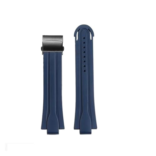 CAWEUER 24-12 konvexes Silikonarmband, kompatibel mit Oris Diving AQUIS 7740 7730 Water Ghost, Sportarmband, Herren, Gummi, blau, schwarzes Armband(Blue-black) von CAWEUER