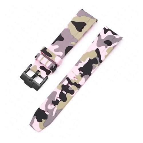 CAWEUER Band kompatibel mit Omega X Swatch MoonSwatch, gebogenes Ende, Taucherarmband aus Silikonkautschuk, Uhrenzubehör, 20 mm, kompatibel mit Rolex-Tarnband(Camo pink02) von CAWEUER