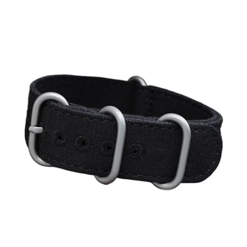 CAWEUER Canvas-Armband, kompatibel mit Citizen Seiko Water Ghost Eco-Drive Sao Orange Woven Belt Uhrenarmband Outdoor Sports(Black-silver,22mm) von CAWEUER