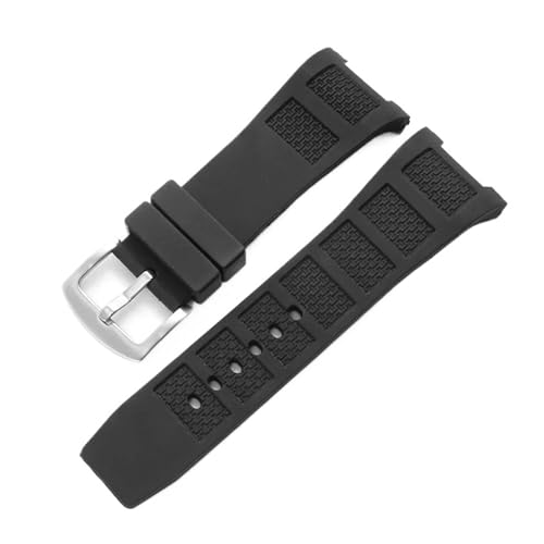 CAWEUER Ersatzarmband kompatibel mit IWC IW378507 IW323401 Gummiarmband Herren-Silikonarmband konkaver Schnittstelle, 30 mm(Black silver buckle) von CAWEUER