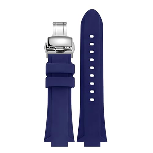 CAWEUER Gummianpassung, kompatibel mit Casio EFB-680 ECB-10YD Harz-Silikon-Uhr konvexem 26 x 14 mm Armband(Blue-silver B) von CAWEUER