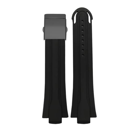 CAWEUER Gummiband mit Ösen, wasserdicht, kompatibel Oris Diving 7730man, Pulsband, Silikonband, Edelstahlfalte(Black BK) von CAWEUER