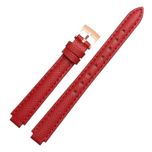 CAWEUER Kompatibel mit Casio Sheen-4029 3034 Serie Armband Leder Damen Rindsleder Rot Uhrenarmband erhabene Öffnung(Red-rose gold,12x10mm) von CAWEUER