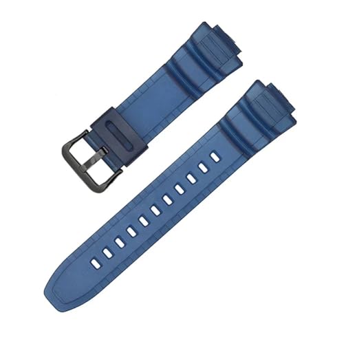 CAWEUER Kompatibel mit Casio Silikon-Uhrenarmband 5434 MCW-100H W-S220 Serie, weiches, wasserdichtes Uhrenarmband, 16 mm(Dark blue-Black-K5) von CAWEUER