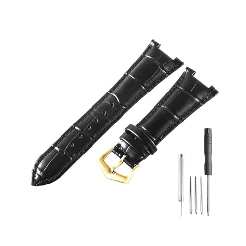 CAWEUER Kompatibel mit Patek Philippe 5711 5712 Uhr aus Rindsleder mit konkav-konvexer Öffnung, Nautilus-Kopf, genarbter Nadelschnalle, Uhrenarmband, 25 mm(Black-GD-K20) von CAWEUER