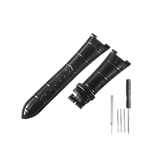 CAWEUER Kompatibel mit Patek Philippe 5711 5712 Uhr aus Rindsleder mit konkav-konvexer Öffnung, Nautilus-Kopf, genarbter Nadelschnalle, Uhrenarmband, 25 mm(Black-No) von CAWEUER