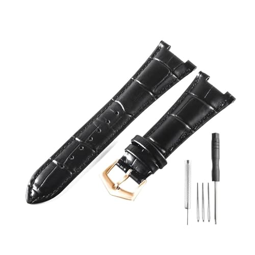 CAWEUER Kompatibel mit Patek Philippe 5711 5712 Uhr aus Rindsleder mit konkav-konvexer Öffnung, Nautilus-Kopf, genarbter Nadelschnalle, Uhrenarmband, 25 mm(Black-RS-K20) von CAWEUER