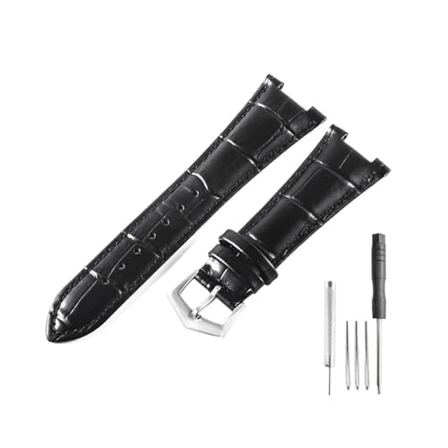 CAWEUER Kompatibel mit Patek Philippe 5711 5712 Uhr aus Rindsleder mit konkav-konvexer Öffnung, Nautilus-Kopf, genarbter Nadelschnalle, Uhrenarmband, 25 mm(Black-ST-K20) von CAWEUER