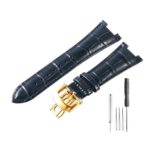 CAWEUER Kompatibel mit Patek Philippe 5711 5712 Uhr aus Rindsleder mit konkav-konvexer Öffnung, Nautilus-Kopf, genarbter Nadelschnalle, Uhrenarmband, 25 mm(Blue-GD-Z21) von CAWEUER