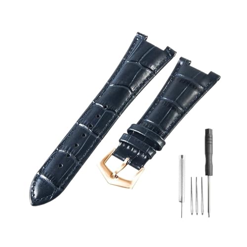 CAWEUER Kompatibel mit Patek Philippe 5711 5712 Uhr aus Rindsleder mit konkav-konvexer Öffnung, Nautilus-Kopf, genarbter Nadelschnalle, Uhrenarmband, 25 mm(Blue-RS-K20) von CAWEUER