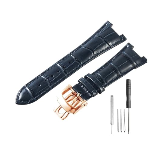CAWEUER Kompatibel mit Patek Philippe 5711 5712 Uhr aus Rindsleder mit konkav-konvexer Öffnung, Nautilus-Kopf, genarbter Nadelschnalle, Uhrenarmband, 25 mm(Blue-RS-Z21) von CAWEUER