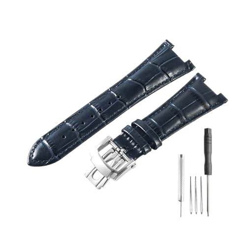 CAWEUER Kompatibel mit Patek Philippe 5711 5712 Uhr aus Rindsleder mit konkav-konvexer Öffnung, Nautilus-Kopf, genarbter Nadelschnalle, Uhrenarmband, 25 mm(Blue-ST-Z21) von CAWEUER