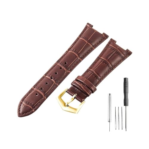 CAWEUER Kompatibel mit Patek Philippe 5711 5712 Uhr aus Rindsleder mit konkav-konvexer Öffnung, Nautilus-Kopf, genarbter Nadelschnalle, Uhrenarmband, 25 mm(Brown-GD-K20) von CAWEUER
