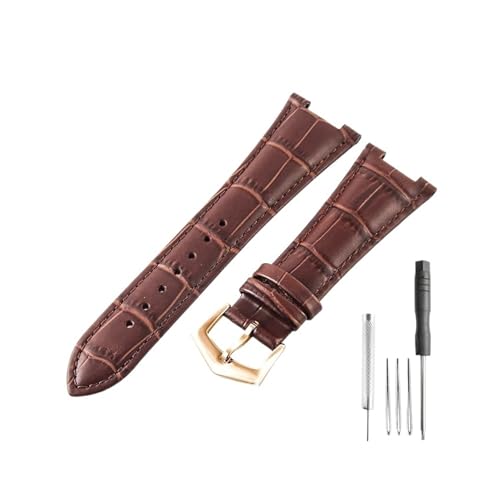 CAWEUER Kompatibel mit Patek Philippe 5711 5712 Uhr aus Rindsleder mit konkav-konvexer Öffnung, Nautilus-Kopf, genarbter Nadelschnalle, Uhrenarmband, 25 mm(Brown-RS-K20) von CAWEUER