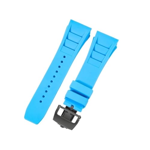 CAWEUER Kompatibel mit Richard Mille Uhrenarmband Herren 25 mm importiertes wasserdichtes Gummisilikon RM055 011(Light blue-Black-Z6,25MM_WITH 4 STARS TOOLS) von CAWEUER