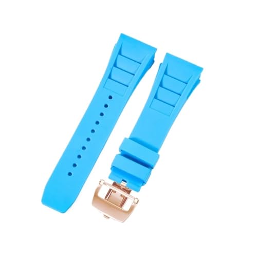 CAWEUER Kompatibel mit Richard Mille Uhrenarmband Herren 25 mm importiertes wasserdichtes Gummisilikon RM055 011(Light blue-Rose-Z6,25MM_WITH 4 STARS TOOLS) von CAWEUER