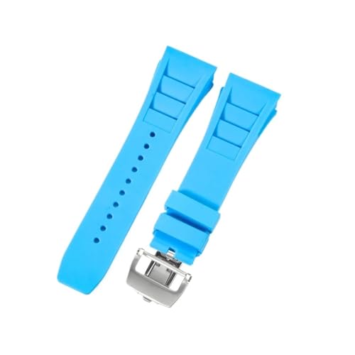 CAWEUER Kompatibel mit Richard Mille Uhrenarmband Herren 25 mm importiertes wasserdichtes Gummisilikon RM055 011(Light blue-Steel-Z6,25MM_WITH 4 STARS TOOLS) von CAWEUER