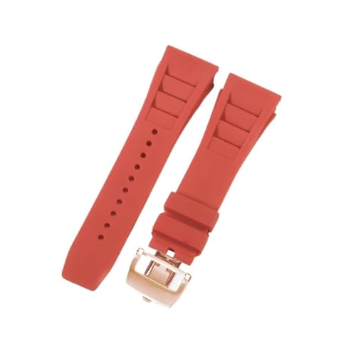 CAWEUER Kompatibel mit Richard Mille Uhrenarmband Herren 25 mm importiertes wasserdichtes Gummisilikon RM055 011(Red-Rose-Z6,25MM_WITH 5 STARS TOOLS) von CAWEUER