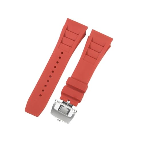 CAWEUER Kompatibel mit Richard Mille Uhrenarmband Herren 25 mm importiertes wasserdichtes Gummisilikon RM055 011(Red-Steel-Z6,25MM_WITH 4 STARS TOOLS) von CAWEUER
