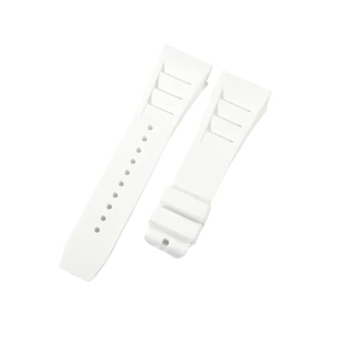 CAWEUER Kompatibel mit Richard Mille Uhrenarmband Herren 25 mm importiertes wasserdichtes Gummisilikon RM055 011(White-No buckle,25MM_WITH 4 STARS TOOLS) von CAWEUER