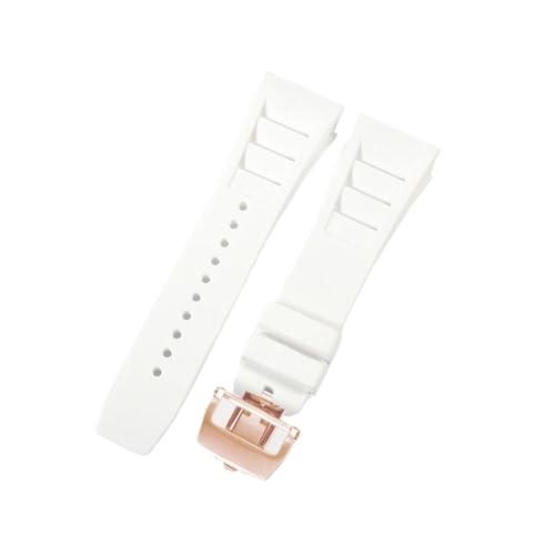 CAWEUER Kompatibel mit Richard Mille Uhrenarmband Herren 25 mm importiertes wasserdichtes Gummisilikon RM055 011(White-Rose-Z6,25MM_WITH 4 STARS TOOLS) von CAWEUER