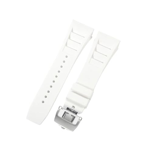 CAWEUER Kompatibel mit Richard Mille Uhrenarmband Herren 25 mm importiertes wasserdichtes Gummisilikon RM055 011(White-Steel-Z6,25MM_WITH 4 STARS TOOLS) von CAWEUER