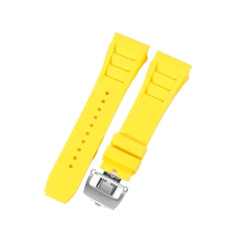 CAWEUER Kompatibel mit Richard Mille Uhrenarmband Herren 25 mm importiertes wasserdichtes Gummisilikon RM055 011(Yellow-Steel-Z6,25MM_WITH 5 STARS TOOLS) von CAWEUER