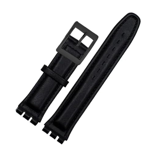 CAWEUER Kompatibel mit SWATCH YCS YAS YGS IRONY Serie Weiches Rindsleder-Armband 17 mm 19 mm Herren-Damen-Armband Blau Schwarz Braun Uhrenarmband mit Werkzeug(06 Black black,19mm) von CAWEUER