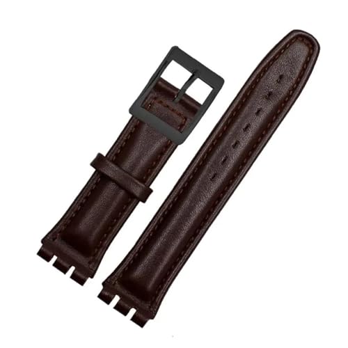 CAWEUER Kompatibel mit SWATCH YCS YAS YGS IRONY Serie Weiches Rindsleder-Armband 17 mm 19 mm Herren-Damen-Armband Blau Schwarz Braun Uhrenarmband mit Werkzeug(06 Brown black,19mm) von CAWEUER