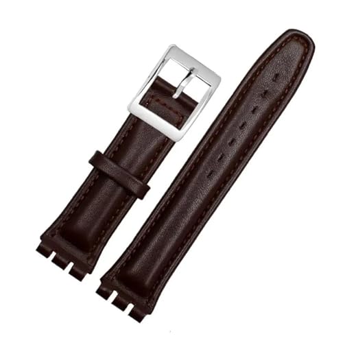 CAWEUER Kompatibel mit SWATCH YCS YAS YGS IRONY Serie Weiches Rindsleder-Armband 17 mm 19 mm Herren-Damen-Armband Blau Schwarz Braun Uhrenarmband mit Werkzeug(06 Brown silver,17mm) von CAWEUER