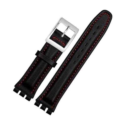 CAWEUER Kompatibel mit SWATCH YCS YAS YGS IRONY Serie Weiches Rindsleder-Armband 17 mm 19 mm Herren-Damen-Armband Blau Schwarz Braun Uhrenarmband mit Werkzeug(06 black red s,17mm) von CAWEUER