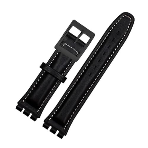 CAWEUER Kompatibel mit SWATCH YCS YAS YGS IRONY Serie Weiches Rindsleder-Armband 17 mm 19 mm Herren-Damen-Armband Blau Schwarz Braun Uhrenarmband mit Werkzeug(06 black white b,19mm) von CAWEUER