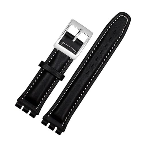 CAWEUER Kompatibel mit SWATCH YCS YAS YGS IRONY Serie Weiches Rindsleder-Armband 17 mm 19 mm Herren-Damen-Armband Blau Schwarz Braun Uhrenarmband mit Werkzeug(06 black white s,17mm) von CAWEUER