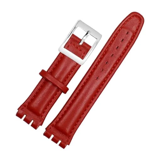 CAWEUER Kompatibel mit SWATCH YCS YAS YGS IRONY Serie Weiches Rindsleder-Armband 17 mm 19 mm Herren-Damen-Armband Blau Schwarz Braun Uhrenarmband mit Werkzeug(06 red silver,17mm) von CAWEUER