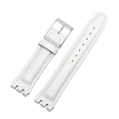 CAWEUER Kompatibel mit SWATCH YCS YAS YGS IRONY Serie Weiches Rindsleder-Armband 17 mm 19 mm Herren-Damen-Armband Blau Schwarz Braun Uhrenarmband mit Werkzeug(06 white silver,17mm) von CAWEUER