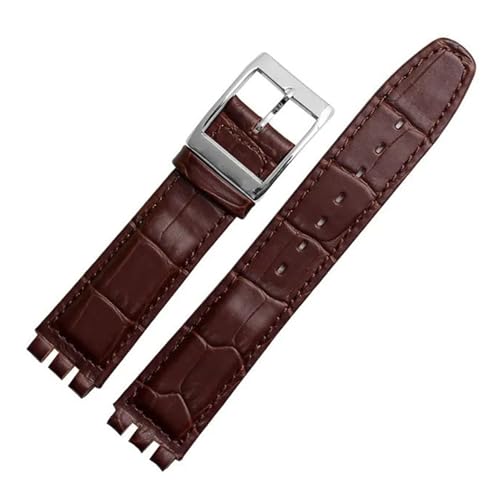 CAWEUER Kompatibel mit SWATCH YCS YAS YGS IRONY Serie Weiches Rindsleder-Armband 17 mm 19 mm Herren-Damen-Armband Blau Schwarz Braun Uhrenarmband mit Werkzeug(07 Brown,17mm) von CAWEUER