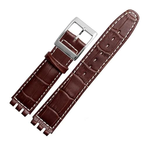 CAWEUER Kompatibel mit SWATCH YCS YAS YGS IRONY Serie Weiches Rindsleder-Armband 17 mm 19 mm Herren-Damen-Armband Blau Schwarz Braun Uhrenarmband mit Werkzeug(07 Brown white,19mm) von CAWEUER