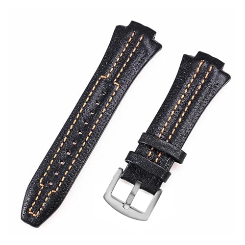 CAWEUER Konvexes Interface-Uhrenarmband aus Rindsleder, kompatibel mit Seiko Sportura SNL029P2 SNL021P1 SNL595P2 SNL017P1, Herren-Armband(Black-orange silver) von CAWEUER