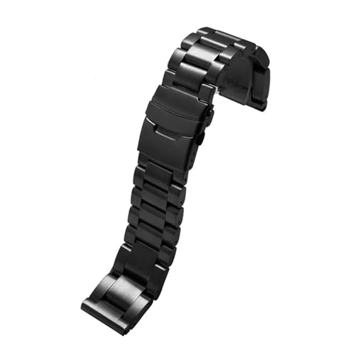 CAWEUER Massives Edelstahlarmband for Herren, Schwarz-Silber-Band, Schmetterlingsschließe, PAM441, Serie 111, 22 mm, 24(Black A,24mm) von CAWEUER