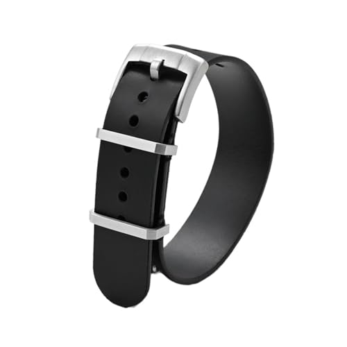 CAWEUER Ölwachs-Rindslederarmband 20 mm 22 mm Vintage Herren verdickte Stahl-Dornschließe Uhrenarmband Armband kompatibel mit Panerai kompatibel mit Seiko(Black,20mm) von CAWEUER