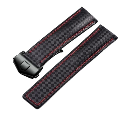CAWEUER Schwarzes Kalbsleder-Armband kompatibel mit Tag Heuer Aquaracer 300 CARRERA F1 Uhrenarmband Herren(Black-black,22mm) von CAWEUER