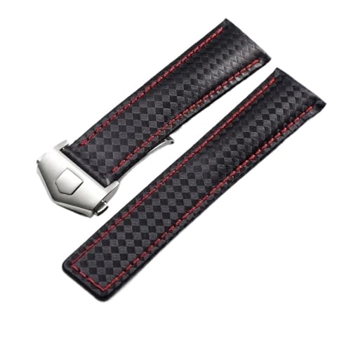 CAWEUER Schwarzes Kalbsleder-Armband kompatibel mit Tag Heuer Aquaracer 300 CARRERA F1 Uhrenarmband Herren(Black-silver,22mm) von CAWEUER