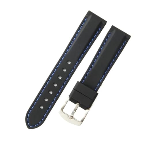 CAWEUER Silikon-Uhrenarmband, kompatibel mit IWC Rudder Omega Mido, wasserdicht, Gummi, weich, bequem, Herren-Armband, Zubehör(Black blue-Steel-K2,20mm) von CAWEUER