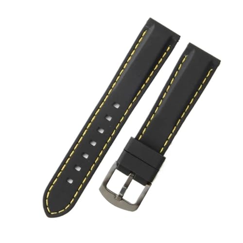 CAWEUER Silikon-Uhrenarmband, kompatibel mit IWC Rudder Omega Mido, wasserdicht, Gummi, weich, bequem, Herren-Armband, Zubehör(BlackYellow-Black-K2,22mm) von CAWEUER