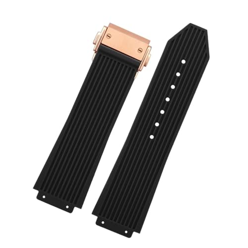 CAWEUER Silikonarmband mit konvexem Ende, kompatibel Big Bang Classic Fusion Yubo, Herren- und Damenarmbändern, zusammenklappbarer Schnalle, weiches Armband(Black-Rose Gold) von CAWEUER